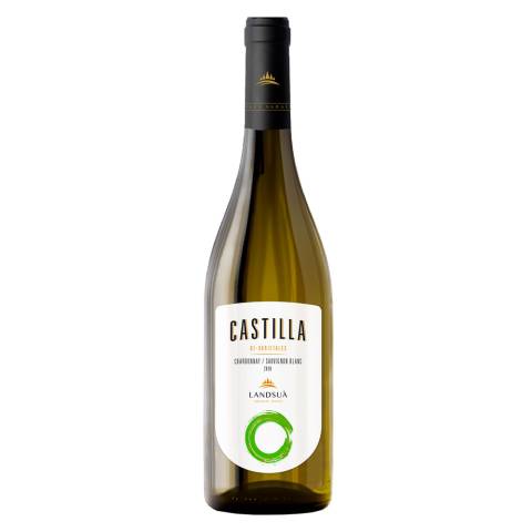 Botella de vino blanco blend Chardonnay Sauvignon Blanc línea Castilla de Bodegas Landsuá, producido en Samaipata.