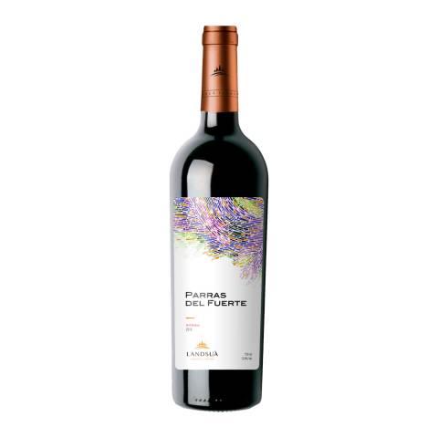 Botella de vino tinto Syrah Parras del Fuerte de Bodegas Landsuá, producido en Samaipata, Bolivia.