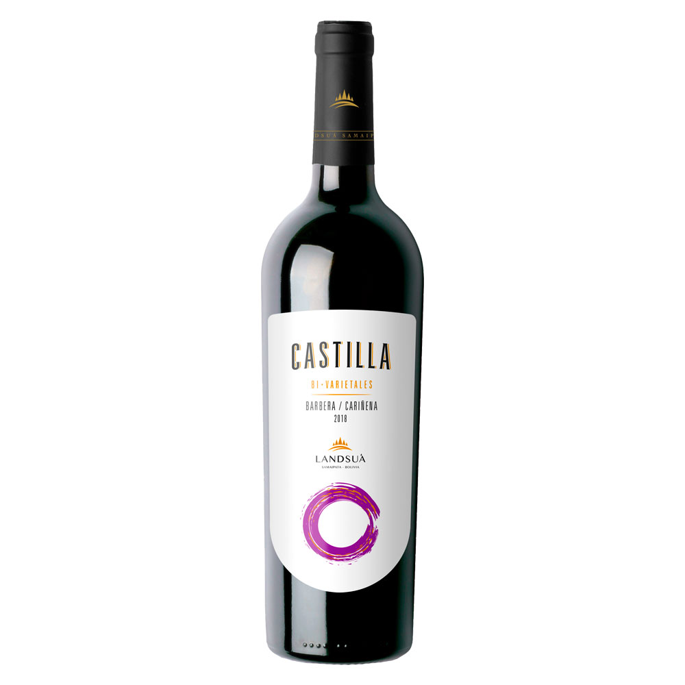 Vino Tinto Barbera Cariñena Castilla - Bodegas Landsuá Botella de vino tinto blend Barbera Cariñena línea Castilla de Bodegas Landsuá, producido en Samaipata.