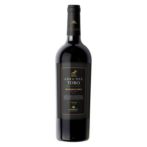 Botella de vino tinto Malbec Gran Reserva de Familia línea Abra del Toro de Bodegas Landsuá, producido en Samaipata.