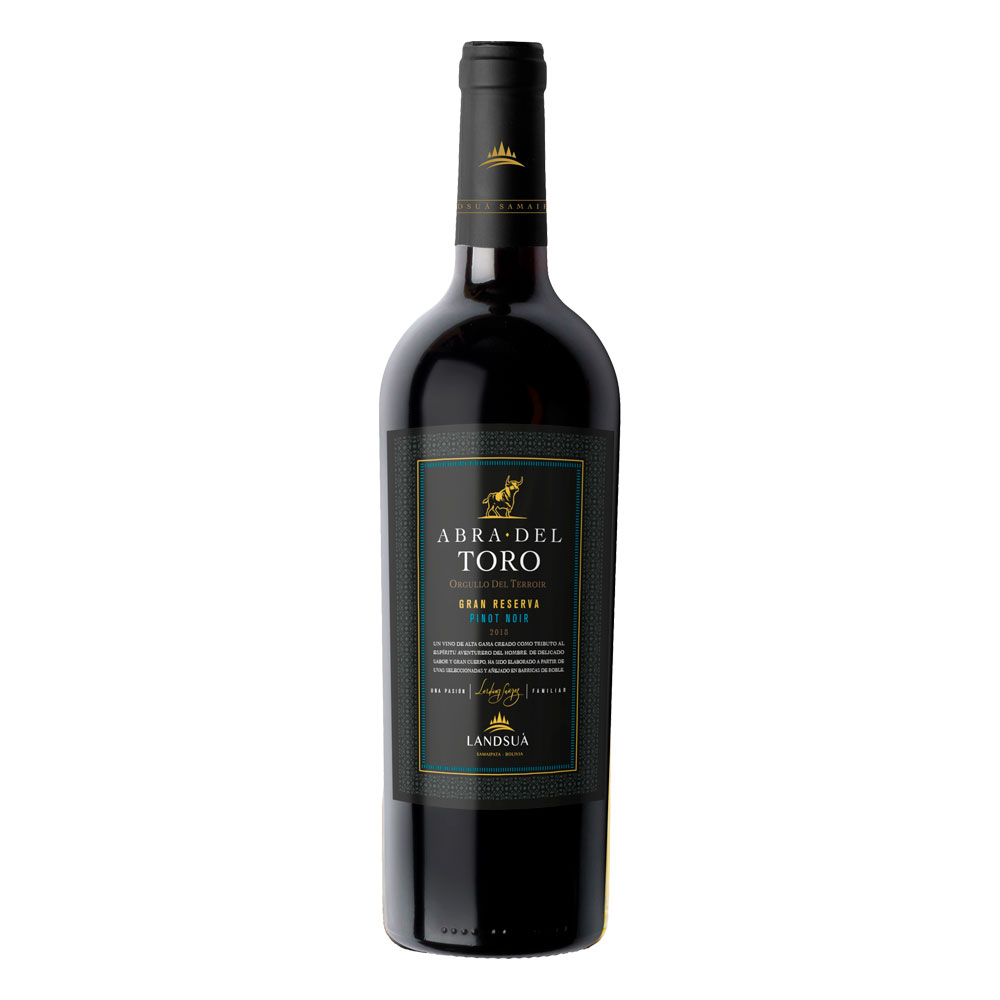 Vino Tinto Pinot Noir Gran Reserva Abra del Toro - Bodegas Landsuá Botella de vino tinto Pinot Noir Gran Reserva línea Abra del Toro de Bodegas Landsuá, producido en Samaipata.