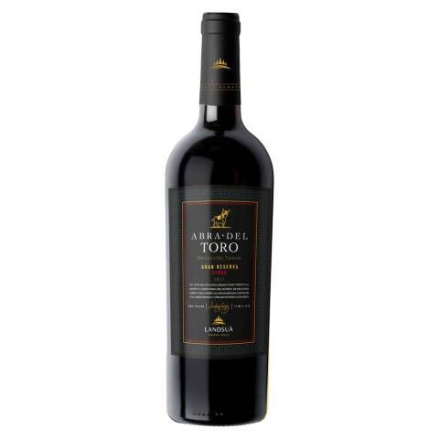 Botella de vino tinto Syrah Gran Reserva línea Abra del Toro de Bodegas Landsuá, producido en Samaipata.