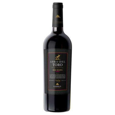 Botella de vino tinto Tannat Gran Reserva línea Abra del Toro de Bodegas Landsuá, producido en Samaipata.